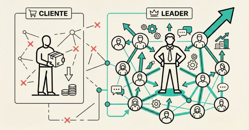 Cliente vs Leader nel network marketing - Illustrazione
